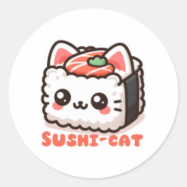 Adesivo Redondo Kawaii Sushi-Cat Pun