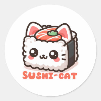 Adesivo Redondo Kawaii Sushi-Cat Pun
