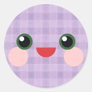 Adesivo Redondo Kawaii Sweet Olhos Adoráveis Xadrez Face Amigo