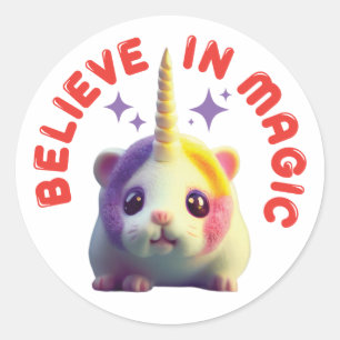 Adesivo Redondo Kawaii Unicorn Hamster Acredita No Magic Sticker