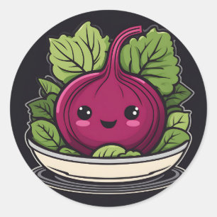 Adesivo Redondo Kawaii Veggie Salad Beet