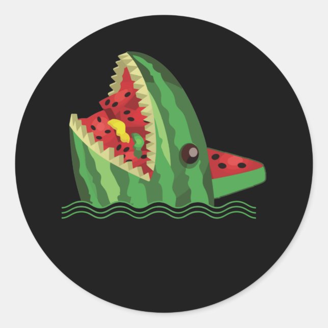 Adesivo Redondo Kawaii Watermelon Shark Fin Family Summer Vacation (Frente)