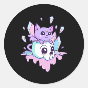 Adesivo Redondo Kawaii Witchy Cat Fofo Gótico Pastel Cats Sku