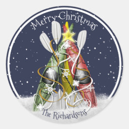 Adesivo Redondo Kayak Natal Árvore do inverno remo do caiaque