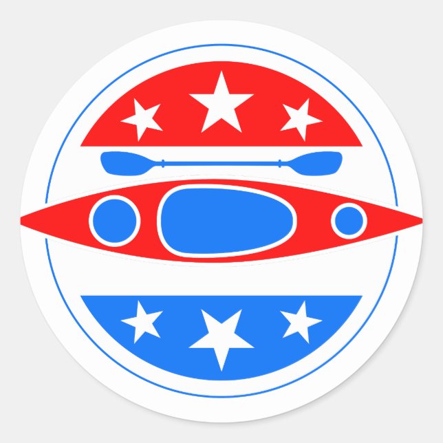 Adesivo Redondo Kayaking American Flag Kayak Boat and Paddle (Frente)