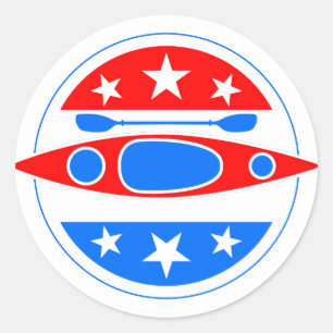 Adesivo Redondo Kayaking American Flag Kayak Boat and Paddle