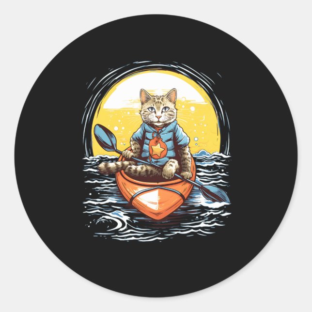 Adesivo Redondo Kayaking Cat Kayaker Canoagem Kayak Canoagem Paddl (Frente)