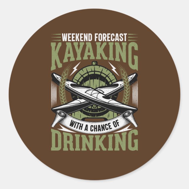 Adesivo Redondo Kayaking com uma chance de Bebendo (Frente)