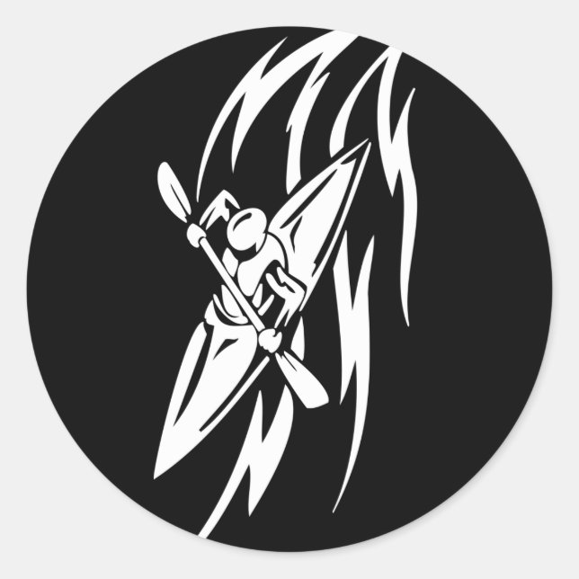 Adesivo Redondo Kayaking Extreme Sport Graphic em preto e branco (Frente)