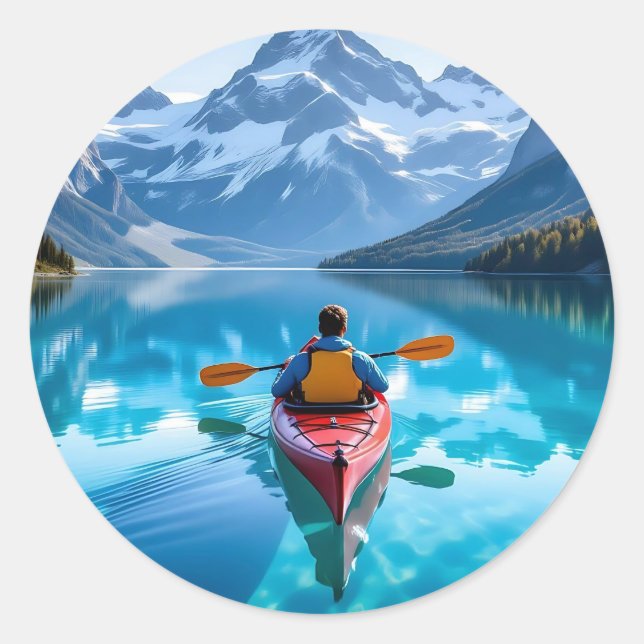 Adesivo Redondo  Kayaking in Mountains  Beautiful Nature (Frente)