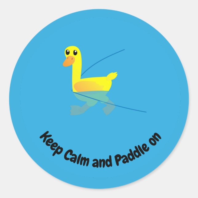 Adesivo Redondo Keep Calm and Paddle On Cute Motivational Ducks (Frente)