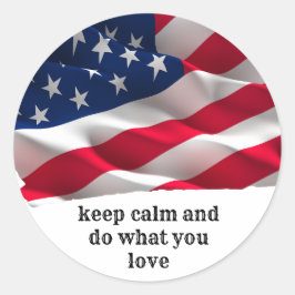 Adesivo Redondo keep calm quote and vibrant american flag