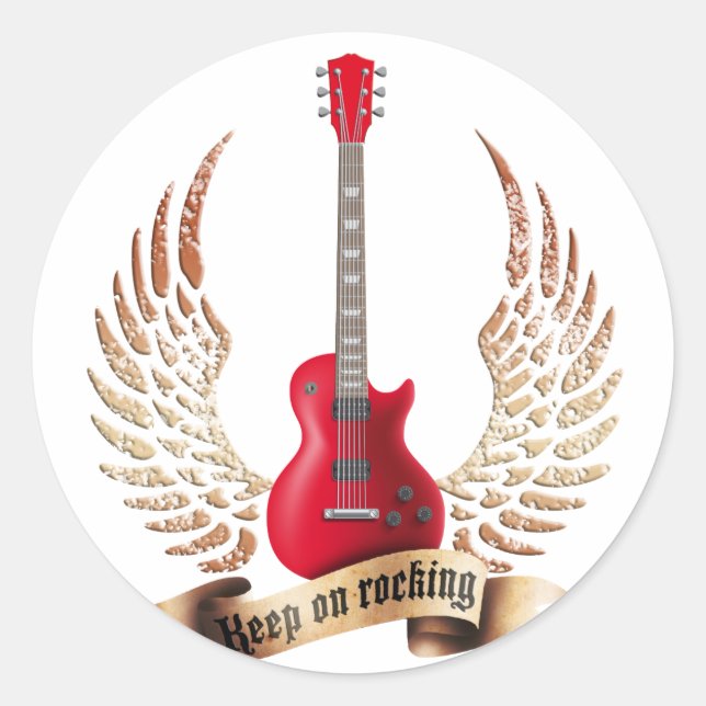 Adesivo Redondo keep on rocking electric guitar wings (Frente)