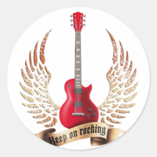 Adesivo Redondo keep on rocking electric guitar wings
