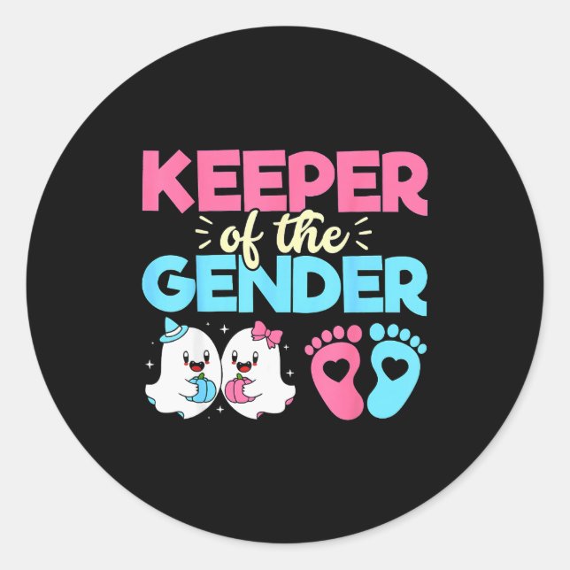 Adesivo Redondo Keeper Of The Gender Pumpkin Halloween Baby Gender (Frente)