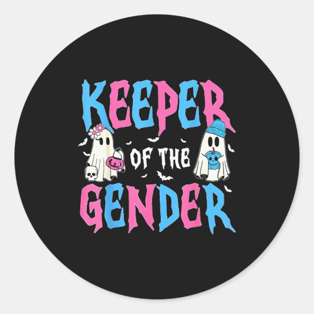 Adesivo Redondo Keeper Of The Gender Pumpkin Halloween Baby Gender (Frente)