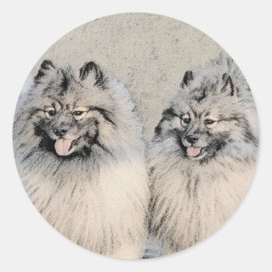 Adesivo Redondo Keeshond Brothers Painting - Arte Original de Cach