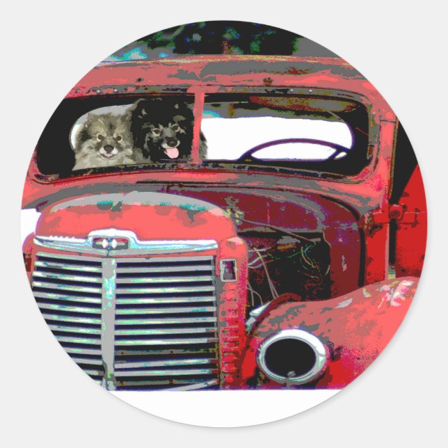Adesivo Redondo Keeshond Christmas Old Truck Painting Art