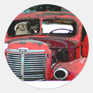 Adesivo Redondo Keeshond Christmas Old Truck Painting Art