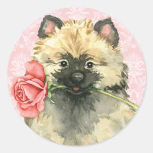 Adesivo Redondo Keeshond cor-de-rosa dos namorados