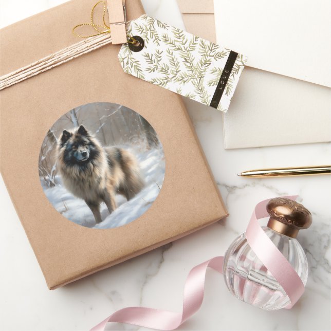 Adesivo Redondo Keeshond Deixe Nevar Natal (Presentear)