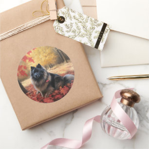 Adesivo Redondo Keeshond em Autumn Leaves Cai Inspire