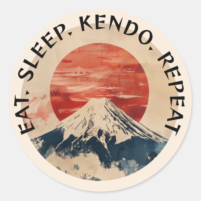 Adesivo Redondo Kendo Eat Sleep Repete Monte Fuji (Frente)