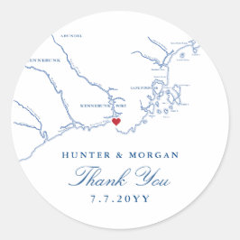 Adesivo Redondo Kennebunkport Maine Map Marinho Favor do Casamento