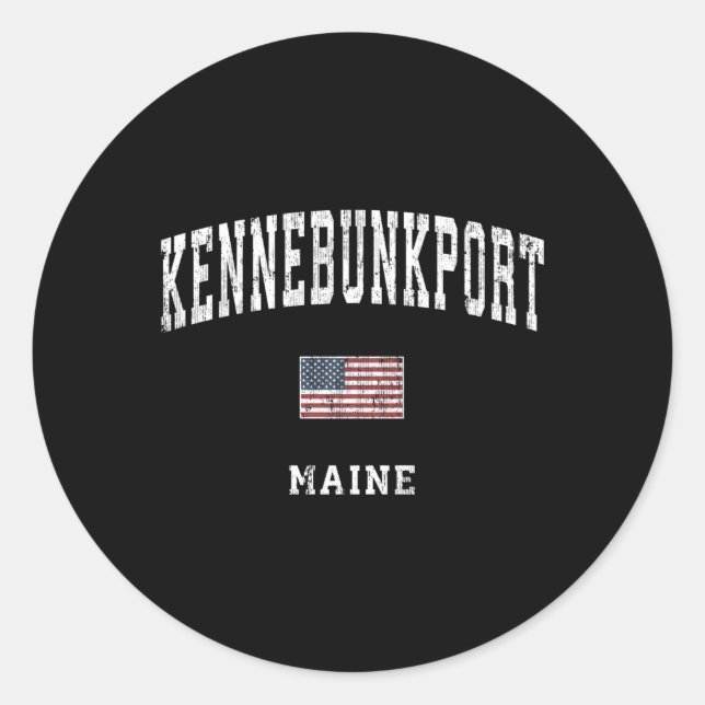 Adesivo Redondo Kennebunkport Maine Me Flag Sports Americano (Frente)