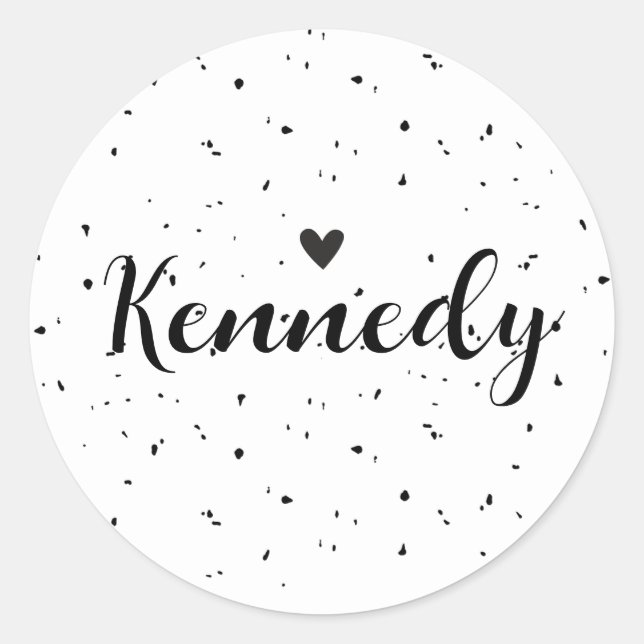 Adesivo Redondo Kennedy Name Sticker Minimal Modern Heart Speckled (Frente)