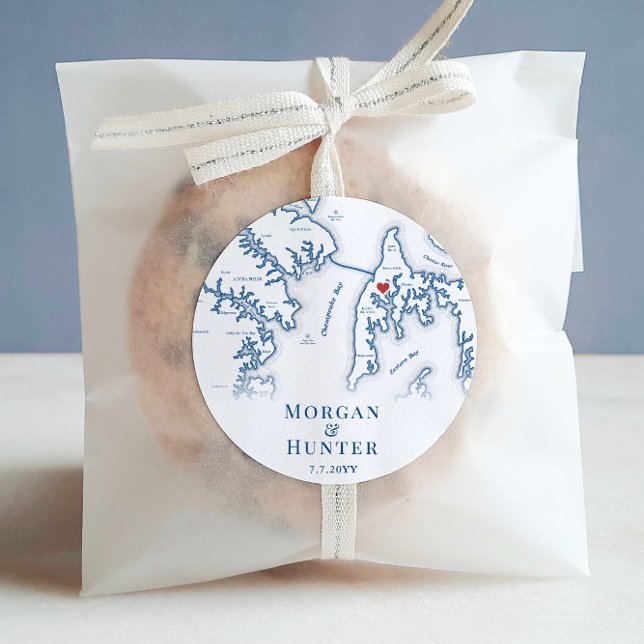 Adesivo Redondo Kent Island Destination Wedding Elegant Map Favor (These Kent Island sticker labels are perfect for wedding favors for your Kent Island Resort wedding)