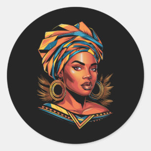 Adesivo Redondo Kente Cloth Head Enrola Linda Negra Afro Mulher E