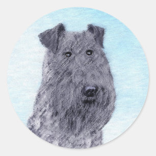 Adesivo Redondo Kerry Blue Terrier pintando uma pintura cãozinha