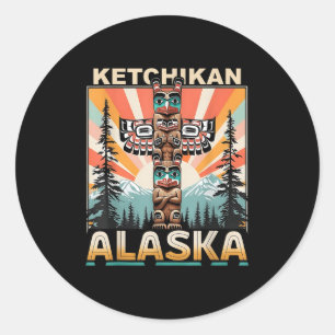 Adesivo Redondo Ketchikan Alaska Índio Nativo Americano Totem Le