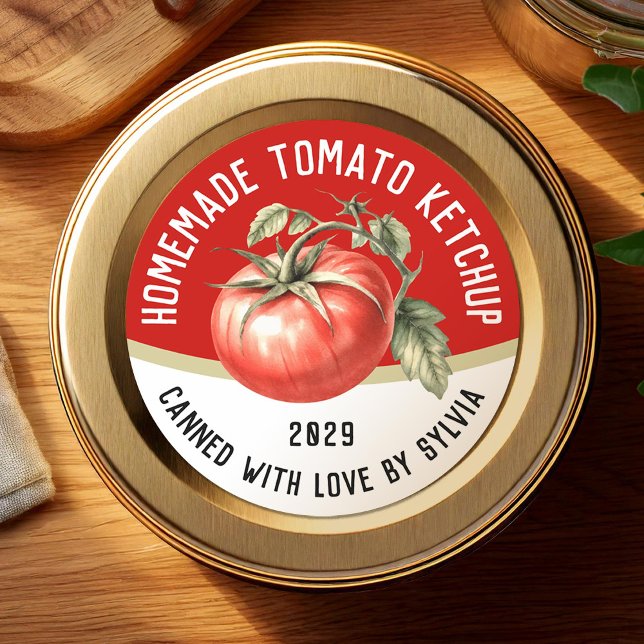 Adesivo Redondo Ketchup caseiro comestível de tomate vermelho edit (Criador carregado)