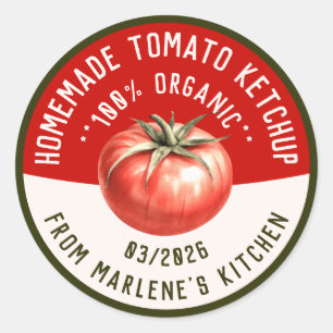 Adesivo Redondo ketchup de tomate caseiro com duas cores