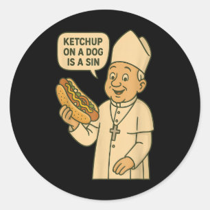 Adesivo Redondo Ketchup Em Um Cachorro É Um Cachorro Quente Do Pap
