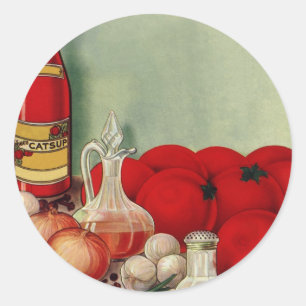 Adesivo Redondo Ketchup italiano das pimentas das cebolas do