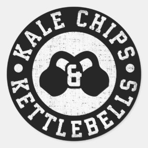 Adesivo Redondo Kettlebells e Kale Chips - Engraçado Workout Novel