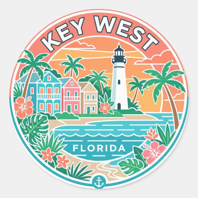 Adesivo Redondo Key West, Flórida (Frente)