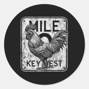Adesivo Redondo Key West Florida Chicken Retro Mile 0 Rooster Dist