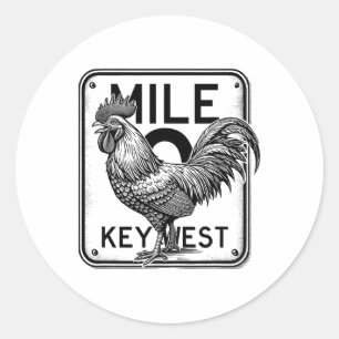 Adesivo Redondo Key West Flórida Galo Retro Milha 0 Galo Marcador