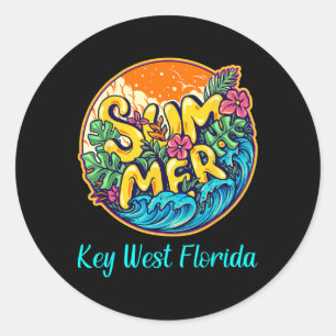 Adesivo Redondo Key West Florida Summer Sea Vacing Beaches Sun S