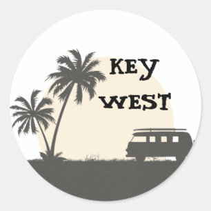 Adesivo Redondo Key West Hippy Van e Conselho Surf em Lua