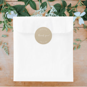 Adesivo Redondo Khaki Stylized Wedding Obrigado