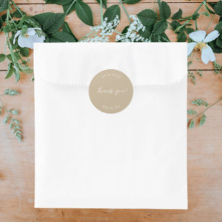 Adesivo Redondo Khaki Stylized Wedding Obrigado