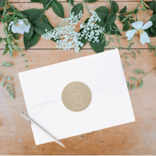 Adesivo Redondo Khaki Stylized Wedding Salvar a Data