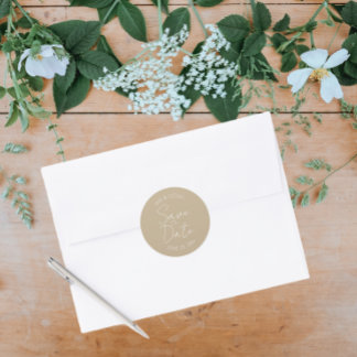 Adesivo Redondo Khaki Stylized Wedding Salvar a Data