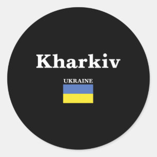 Adesivo Redondo Kharkiv Ucrânia E A Bandeira Ucraniana Da Ucrânia