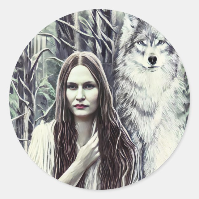 Adesivo Redondo Kickapoo Indian Brujah White Wolf original art    (Frente)